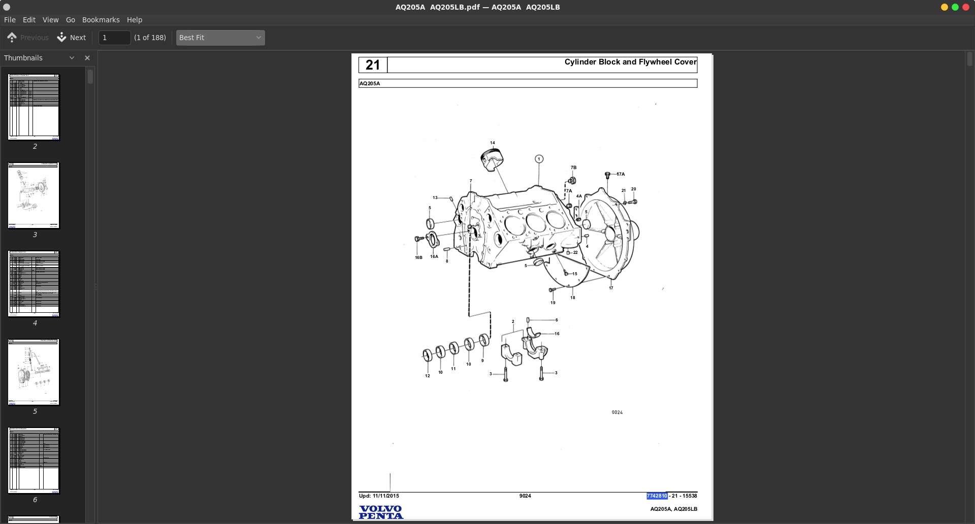 Volvo Penta Marine Gasoline Engines AQ205A, AQ205LB Parts Catalog ...